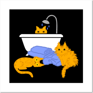 Orange Tabby Cats Taking a Bath Posters and Art